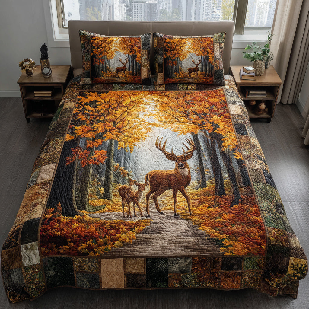 Autumn Deer Trail 3-Piece Quilted Bedding Set - Single (59" x 70")
