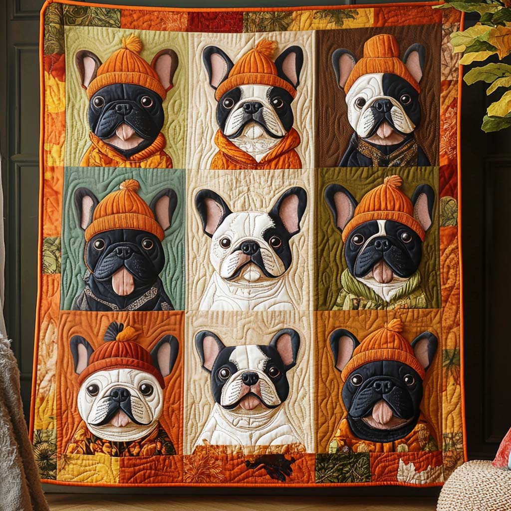 Autumn Frenchie Quilted Blanket - Throw (55" x 60")