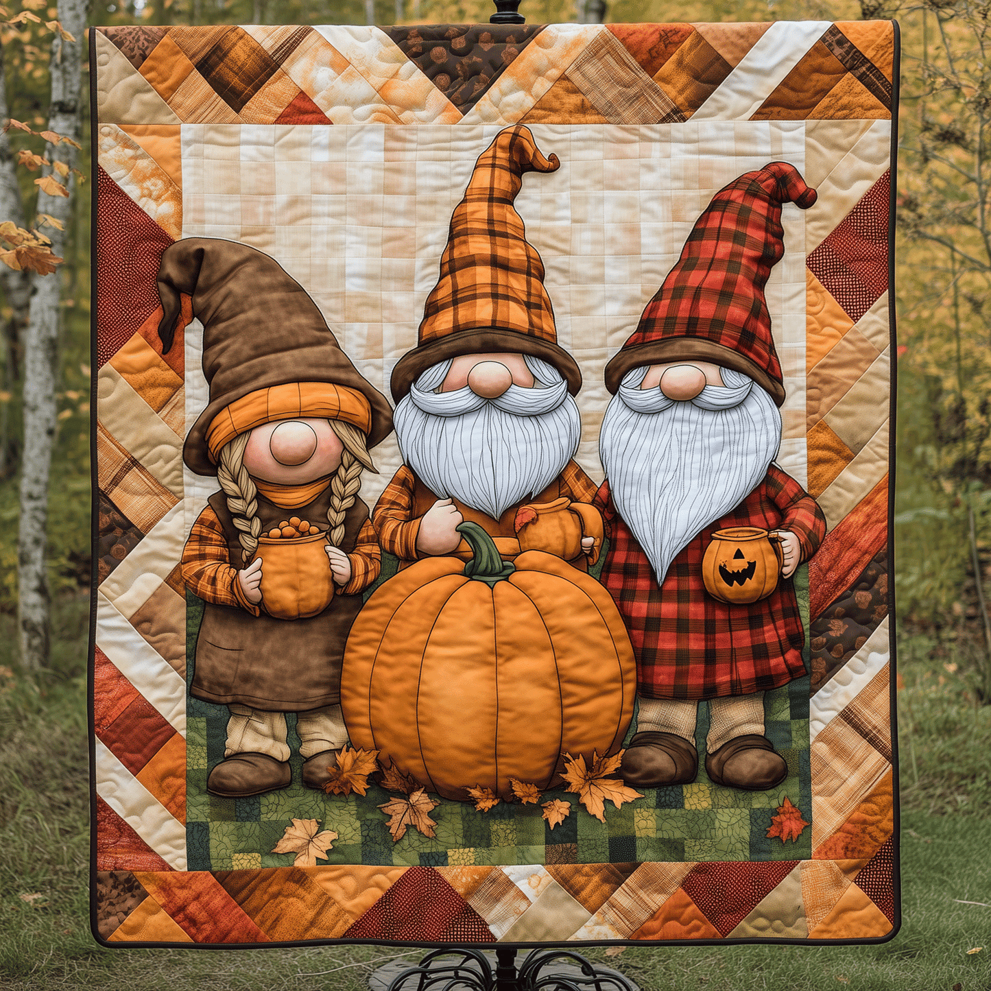 Autumn Gnome Magic Quilted Blanket - Throw (55" x 60")