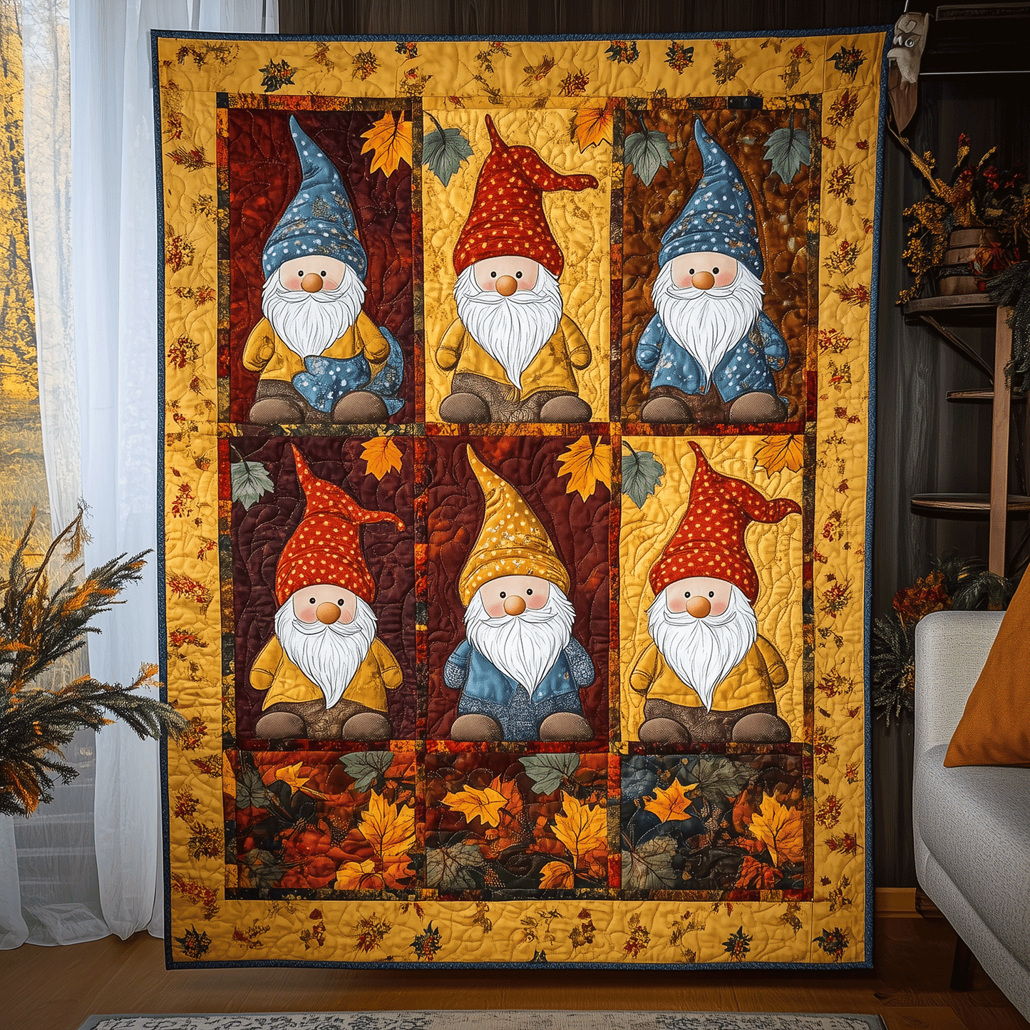 Autumn Gnome Magic Quilted Blanket - Throw (55" x 60")