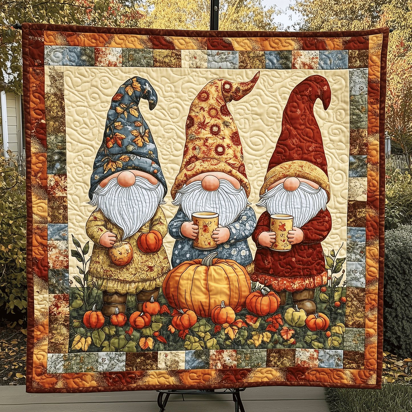 Autumn Gnomes Quilted Blanket - Throw (55" x 60")