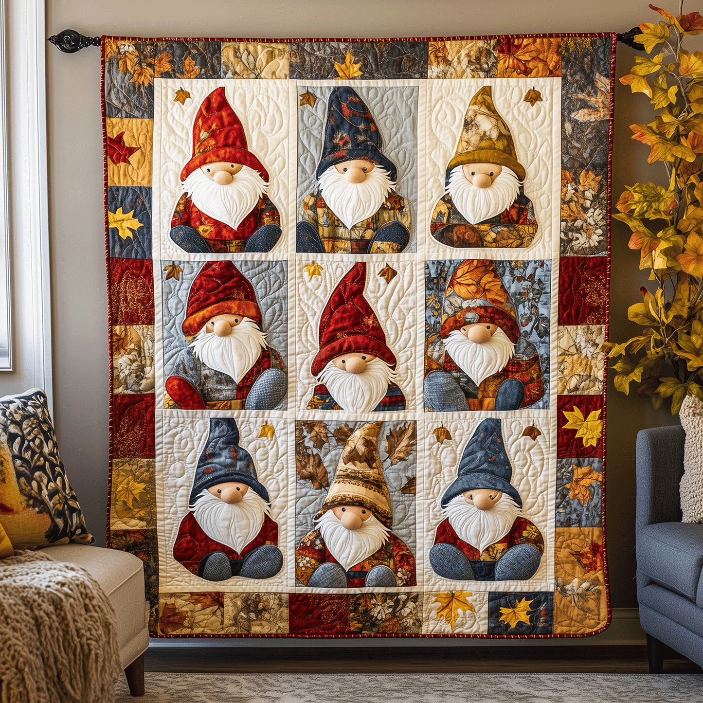 Autumn Gnomes Quilted Blanket - Throw (55" x 60")