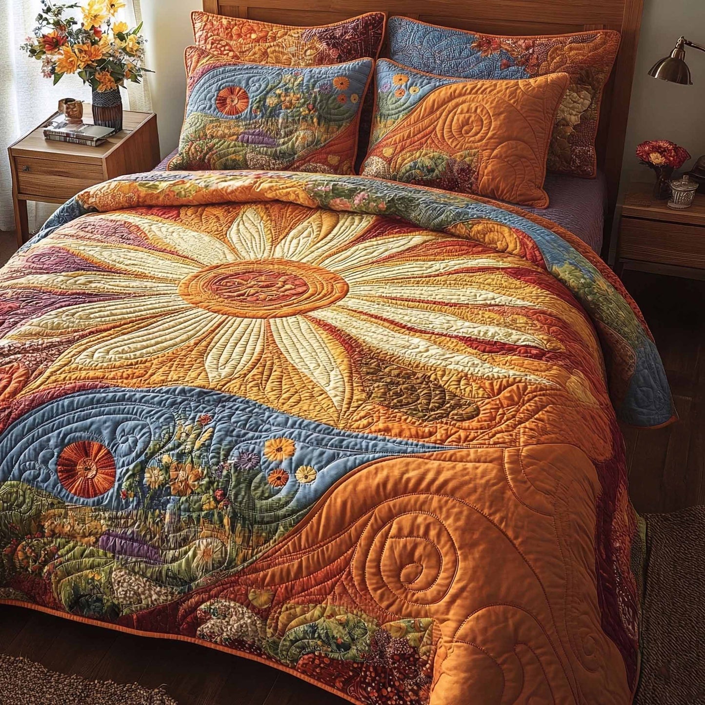 Autumn Halo 3-Piece Quilted Bedding Set - Single (59" x 70")
