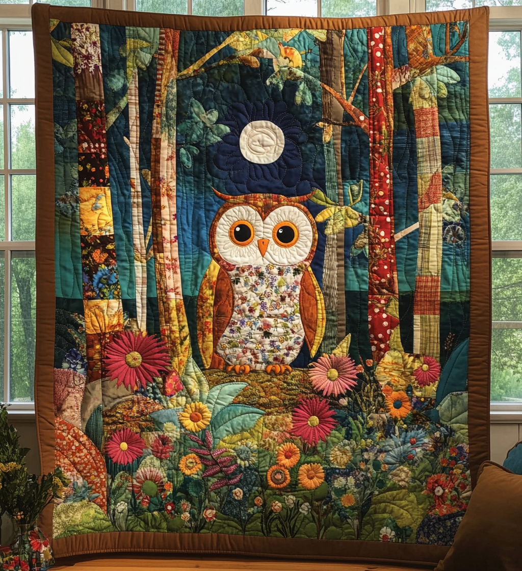 Autumn Hoots Quilted Blanket - Throw (55" x 60")