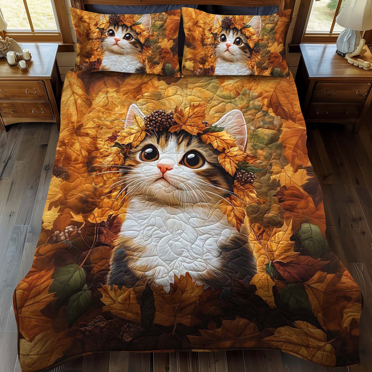 Autumn Kitten 3-Piece Quilted Bedding Set - Single (59" x 70")
