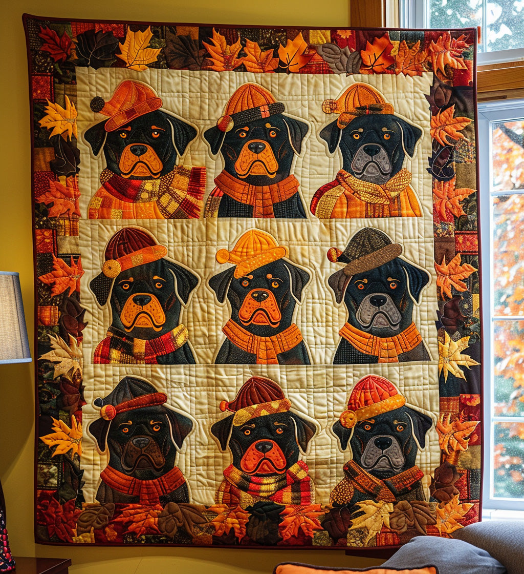 Autumn Leaves & Rottweiler Love Quilted Blanket - Throw (55" x 60")