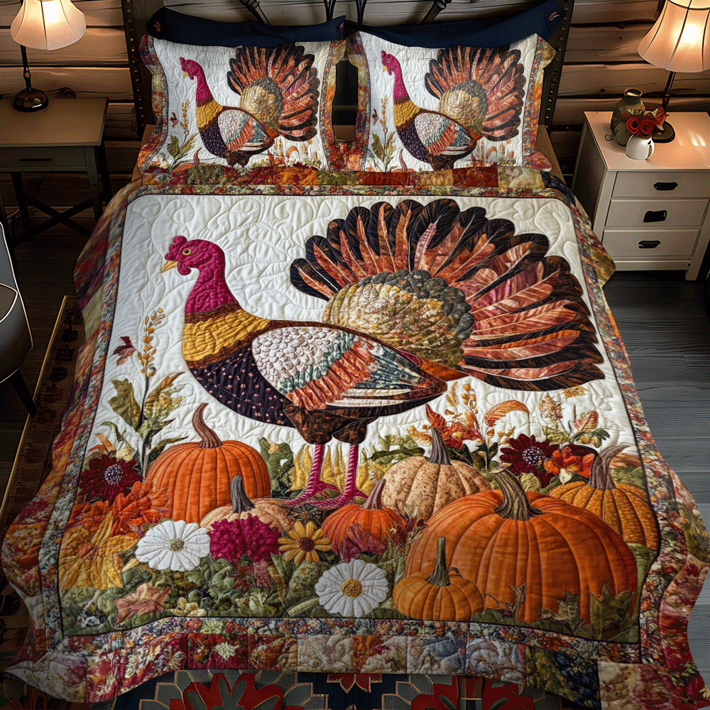 Autumn Magic Turkey 3-Piece Quilted Bedding Set - Single (59" x 70")