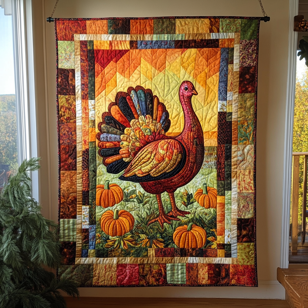 Autumn Magic Turkey Quilted Blanket - Throw (55" x 60")