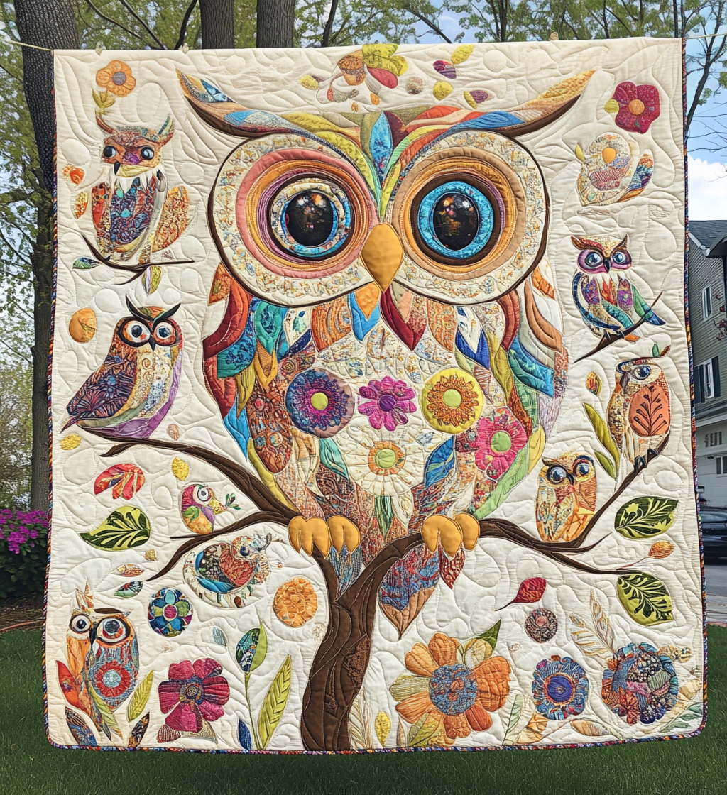 Autumn Owl Quilted Blanket - Throw (55" x 60")
