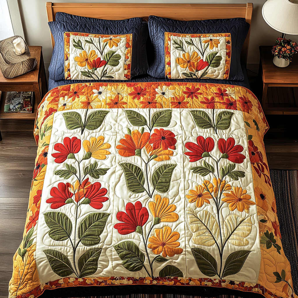 Autumn Petals 3-Piece Quilted Bedding Set - Single (59" x 70")