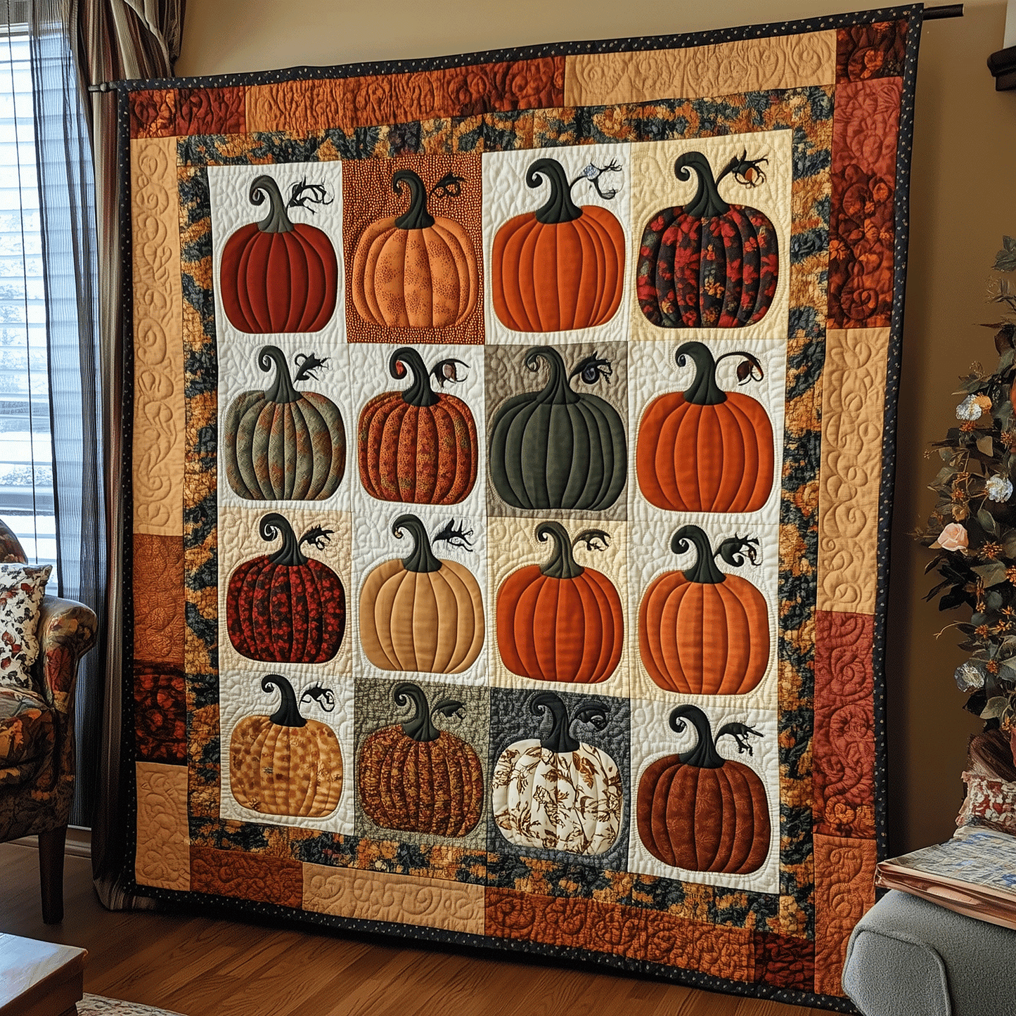 Autumn Pumpkins Quilted Blanket - Throw (55" x 60")