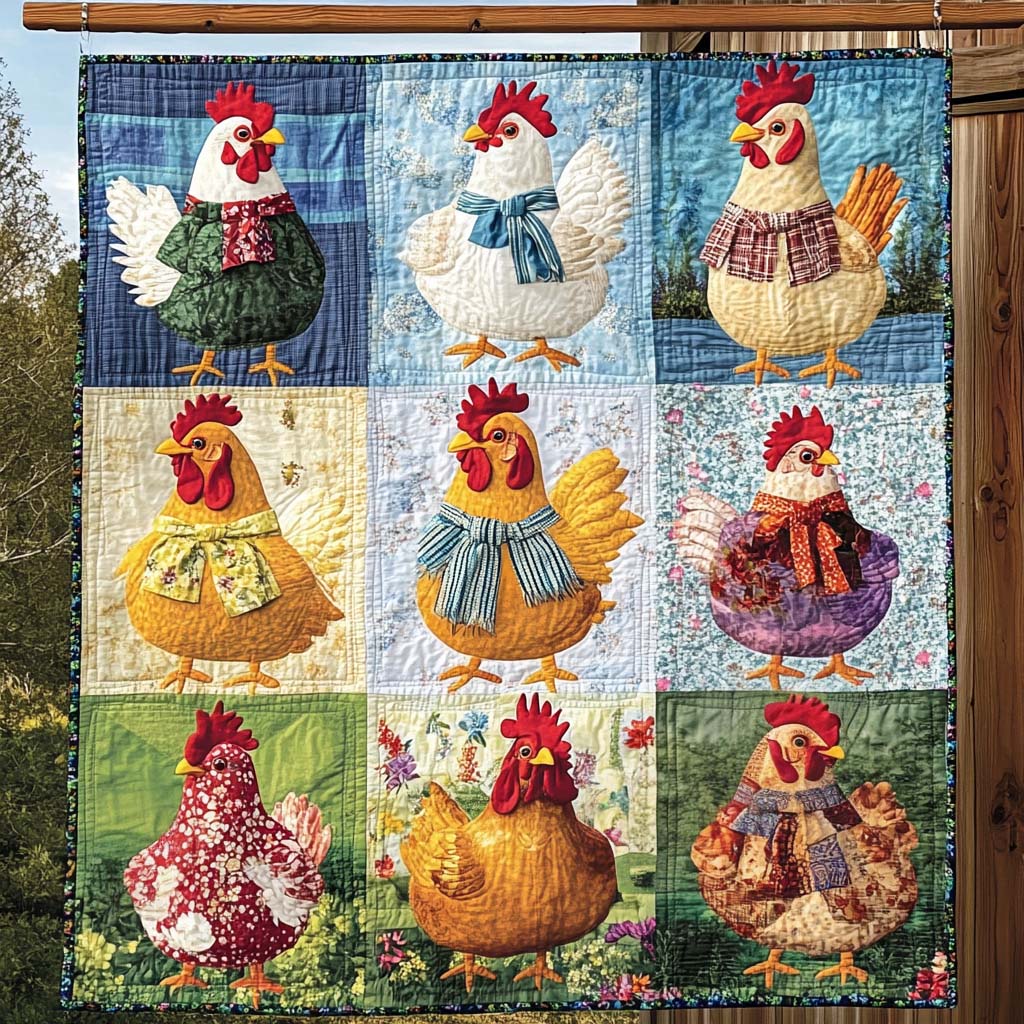 Autumn Roosters Quilted Blanket - Throw (55" x 60")