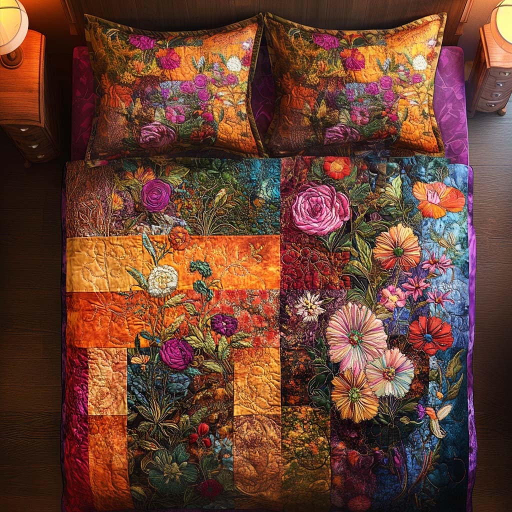 Autumn Rustic Bouquet 3-Piece Quilted Bedding Set - Single (59" x 70")