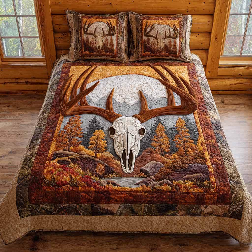 Autumn Skull 3-Piece Quilted Bedding Set - Single (59" x 70")