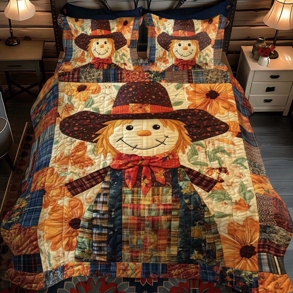 Autumn Splendor Scarecrow 3-Piece Quilted Bedding Set - Single (59" x 70")