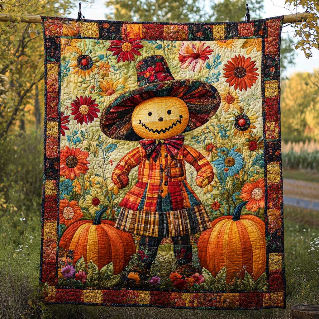 Autumn Splendor Scarecrow Quilted Blanket - Throw (55" x 60")