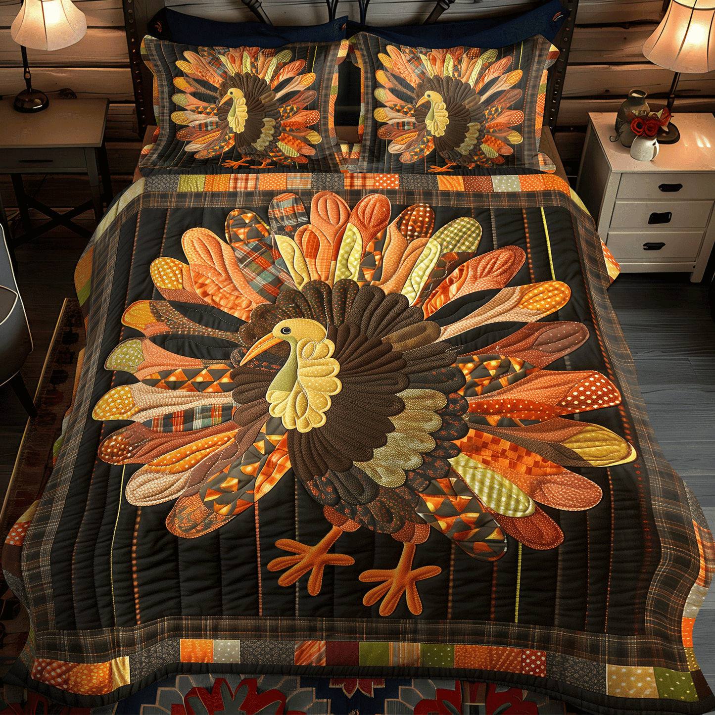 Autumn Turkey 3-Piece Quilted Bedding Set - Single (59" x 70")