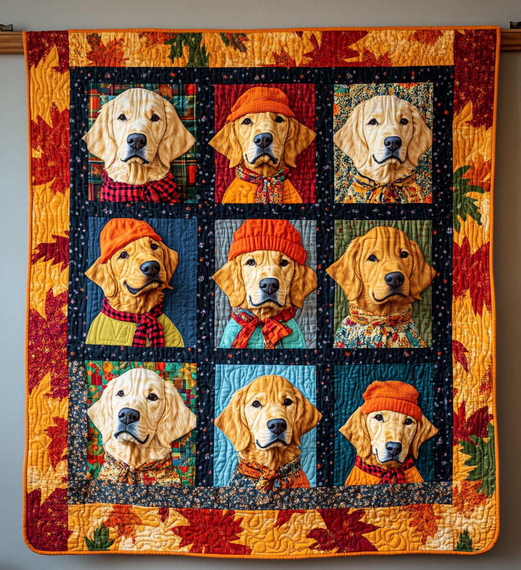 Autumn Vibes & Retriever Love Quilted Blanket - Throw (55" x 60")