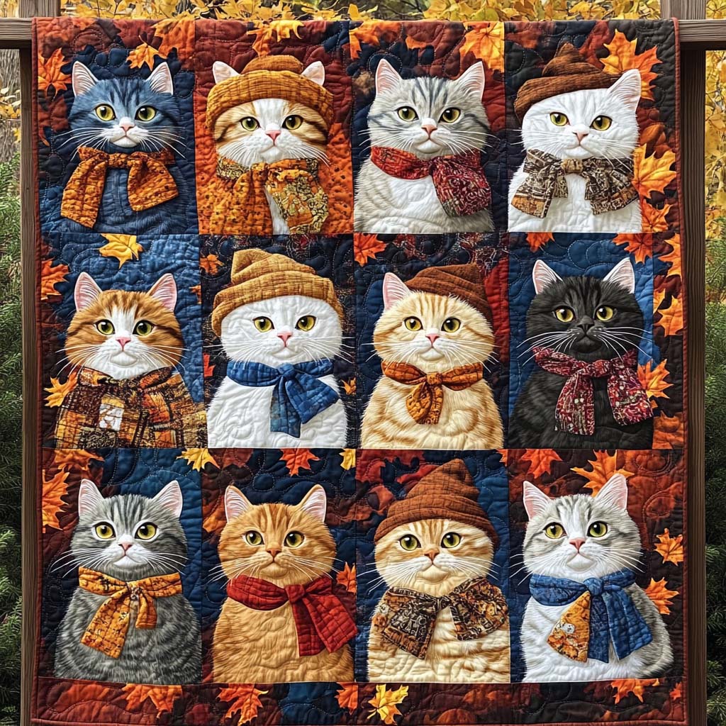 Autumn Whiskers Quilted Blanket - Throw (55" x 60")