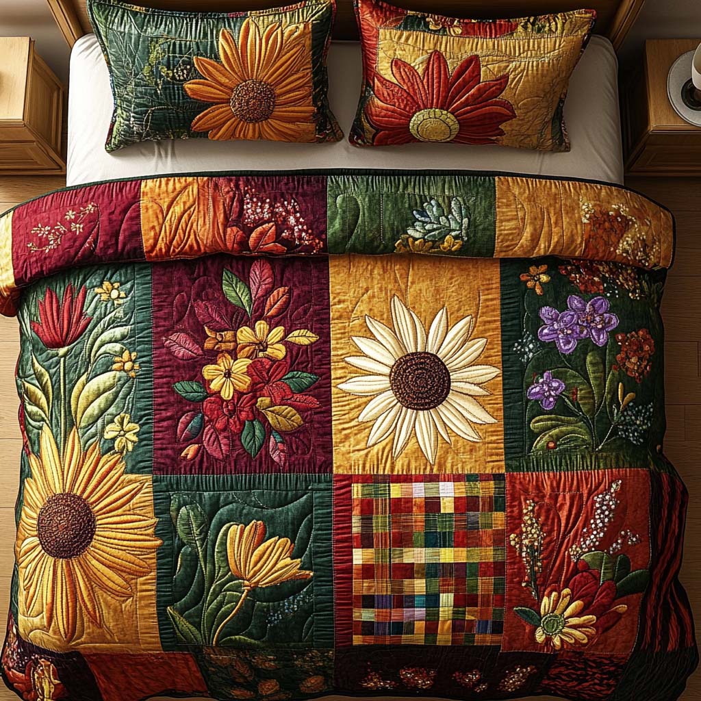 Autumn Wildflower Path 3-Piece Quilted Bedding Set - Single (59" x 70")