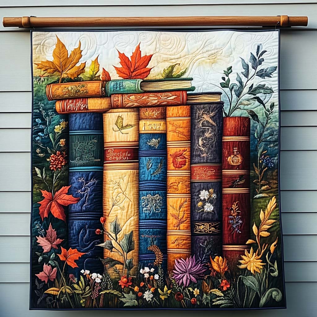 Autumnal Bookshelf Quilted Blanket - Throw (55" x 60")