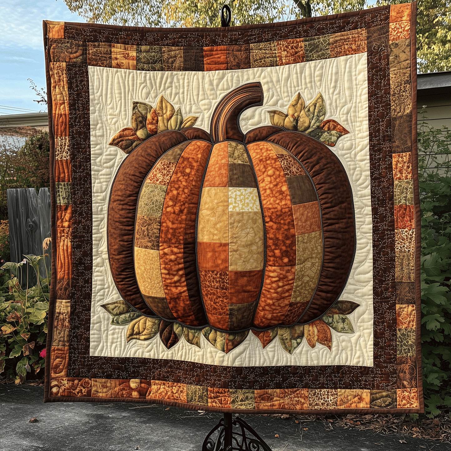 Autumnal Pumpkin Quilted Blanket - Throw (55" x 60")