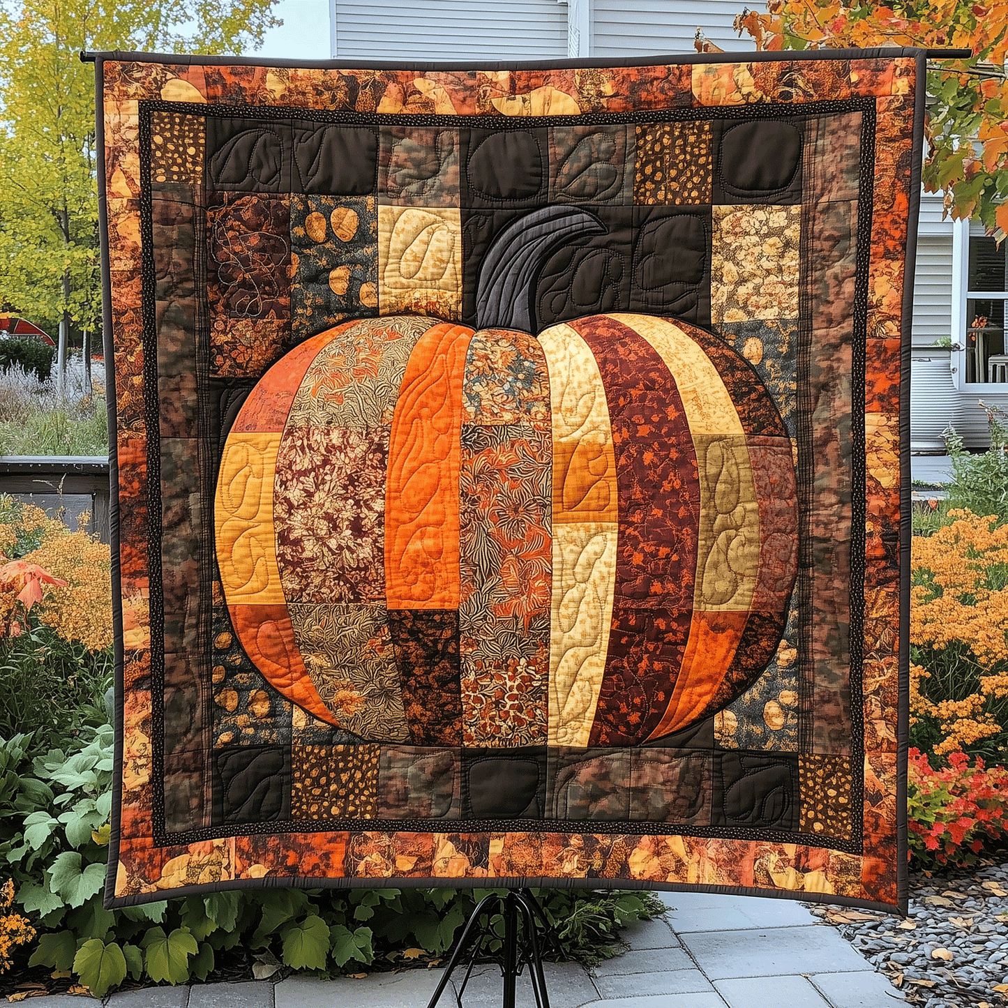 Autumnal Pumpkin Quilted Blanket - Throw (55" x 60")