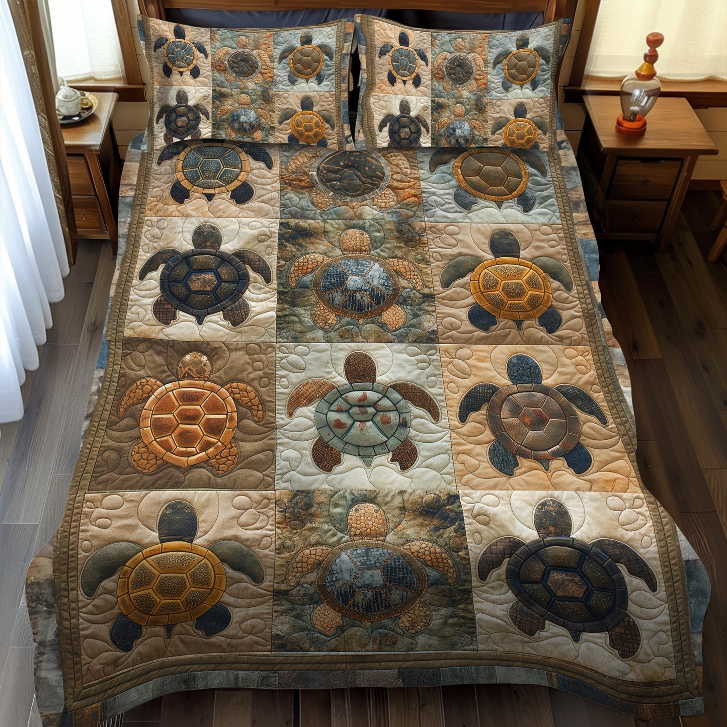 Azure Turtle Cove 3-Piece Quilted Bedding Set - Single (59" x 70")