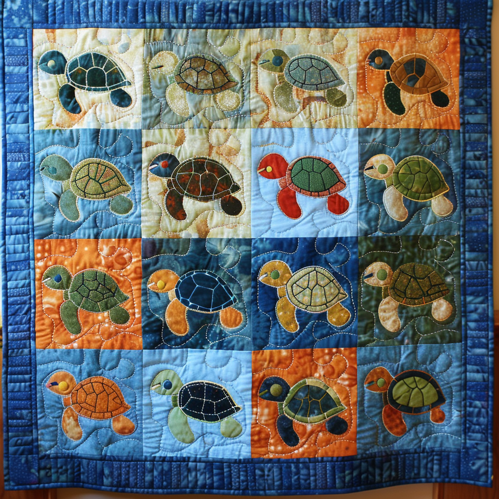 Baby Turtle Quilted Blanket - Throw (55" x 60")