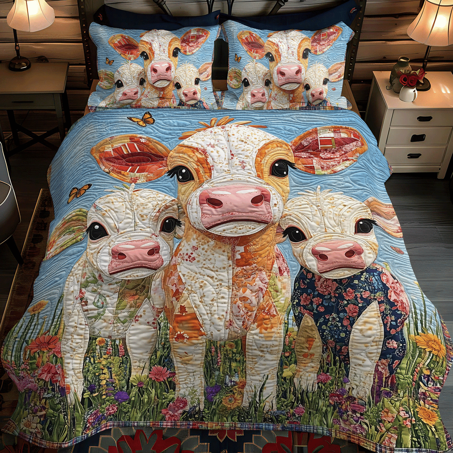 Baby Cows 3-Piece Quilted Bedding Set - Single (59" x 70")
