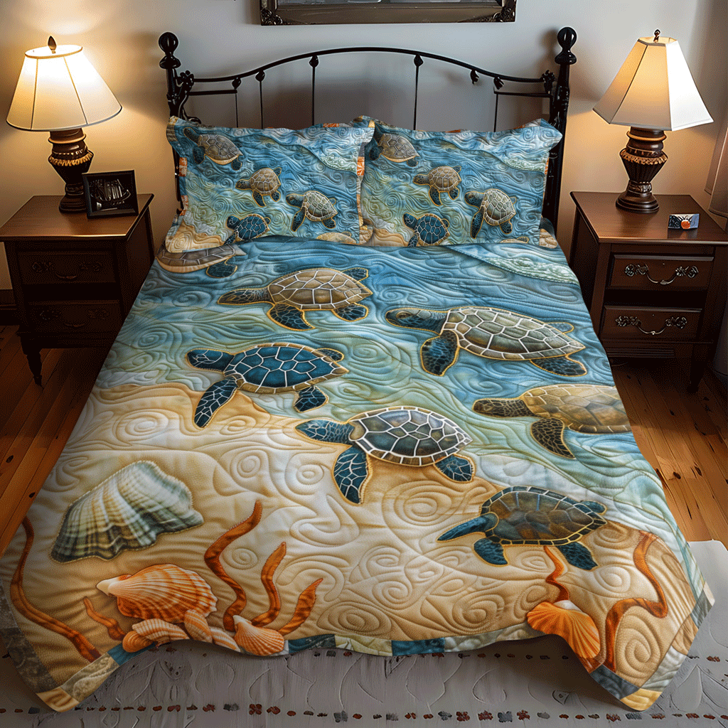 Baby Turtle Voyage 3-Piece Quilted Bedding Set - Single (59" x 70")