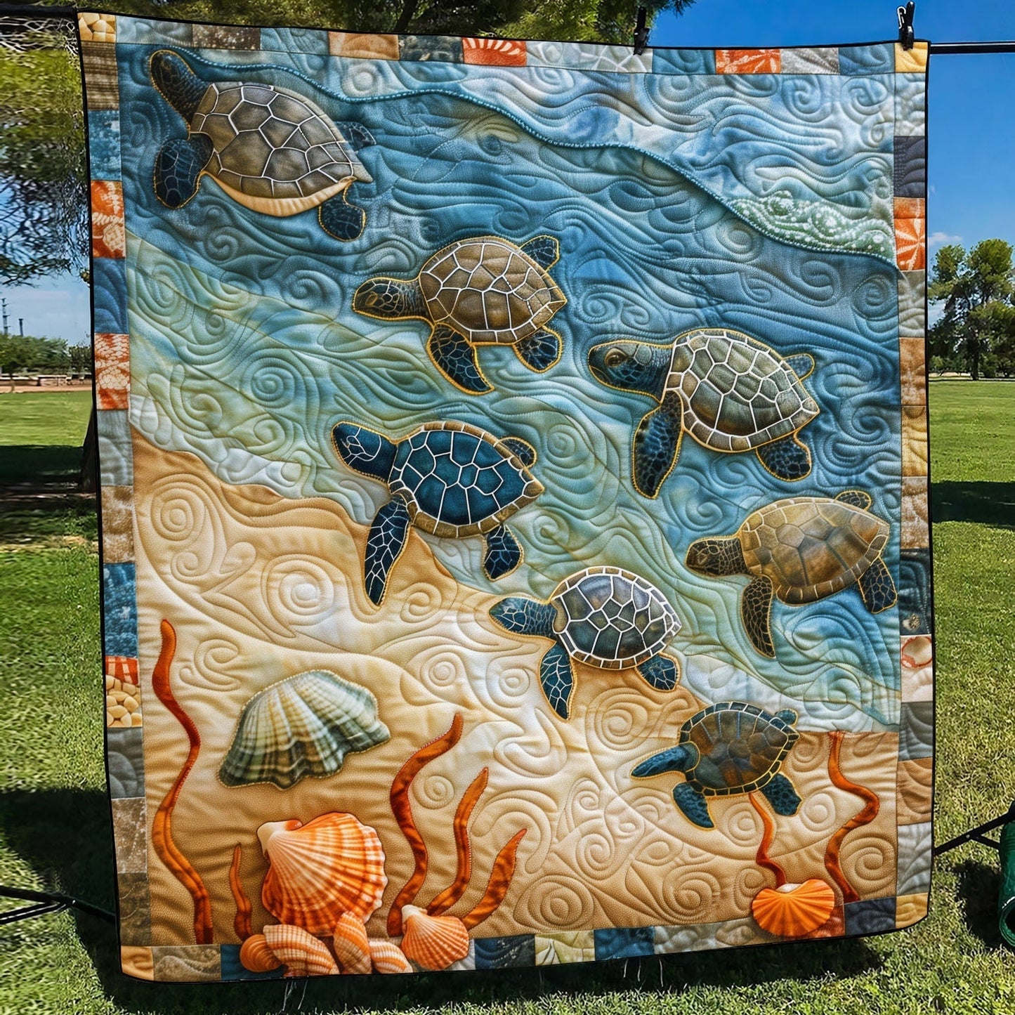 Baby Turtle Voyage Quilted Blanket - Throw (55" x 60")