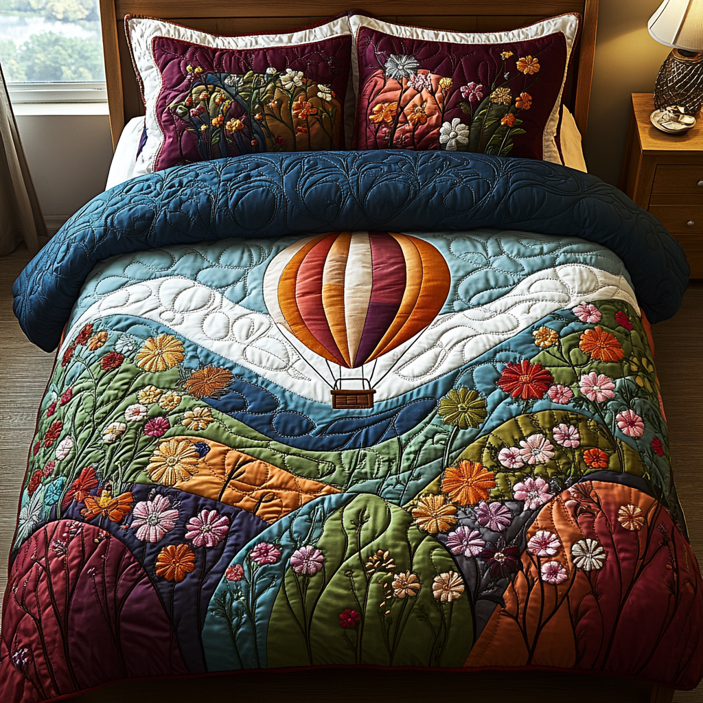 Balloon Odyssey Quilted Bedding Set - Single (59" x 70")