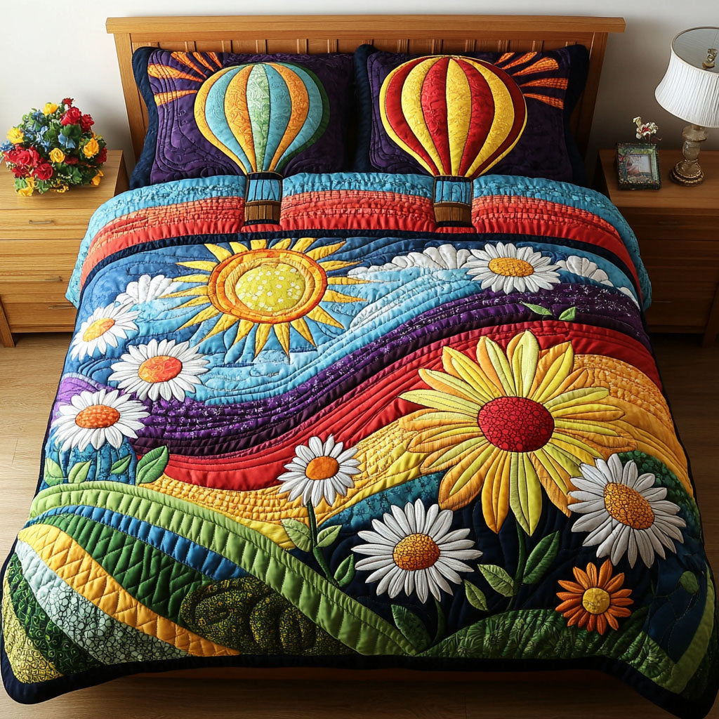 Balloons of Sunshine 3-Piece Quilted Bedding Set - Single (59" x 70")