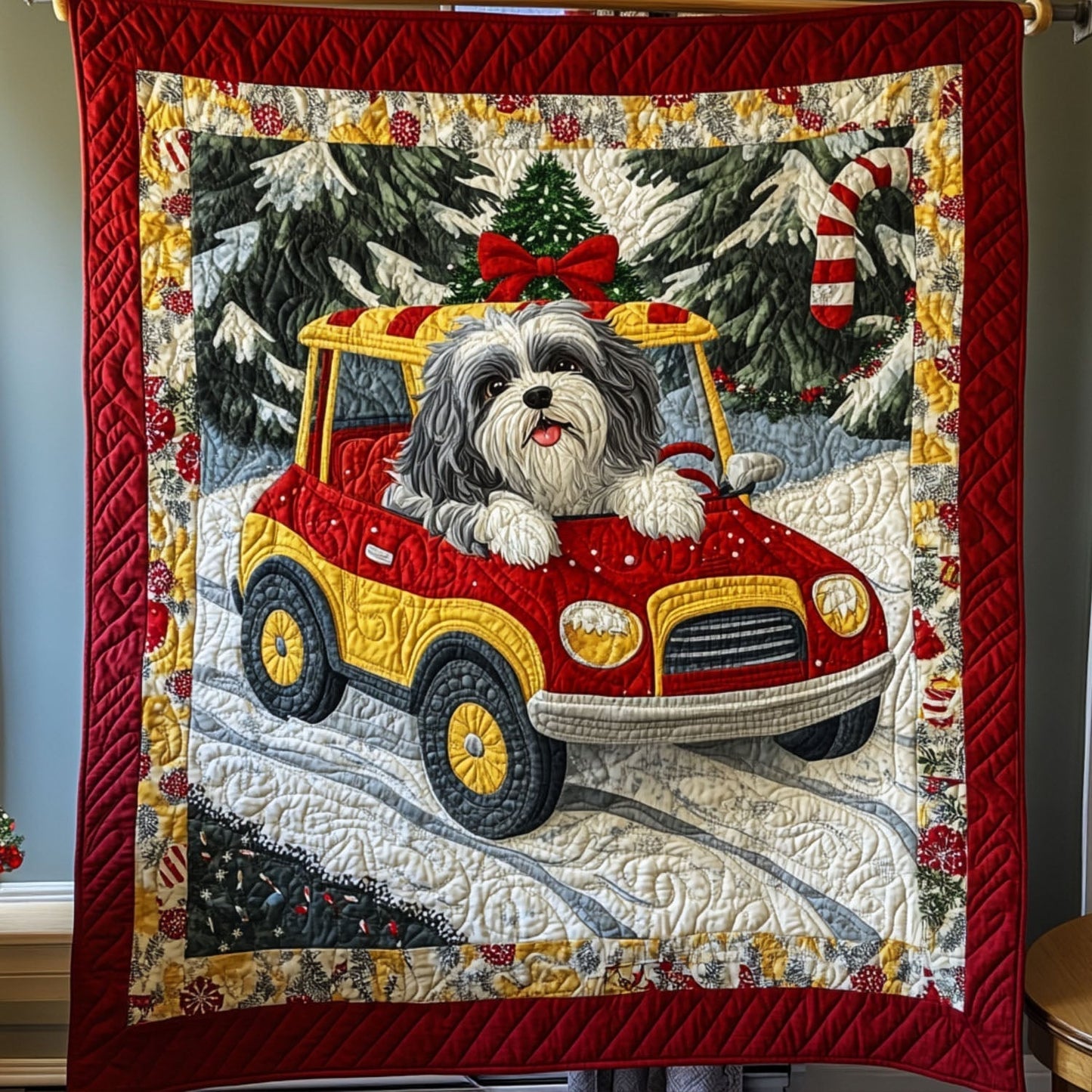 Barking in Snow Quilted Blanket - Throw (55" x 60")