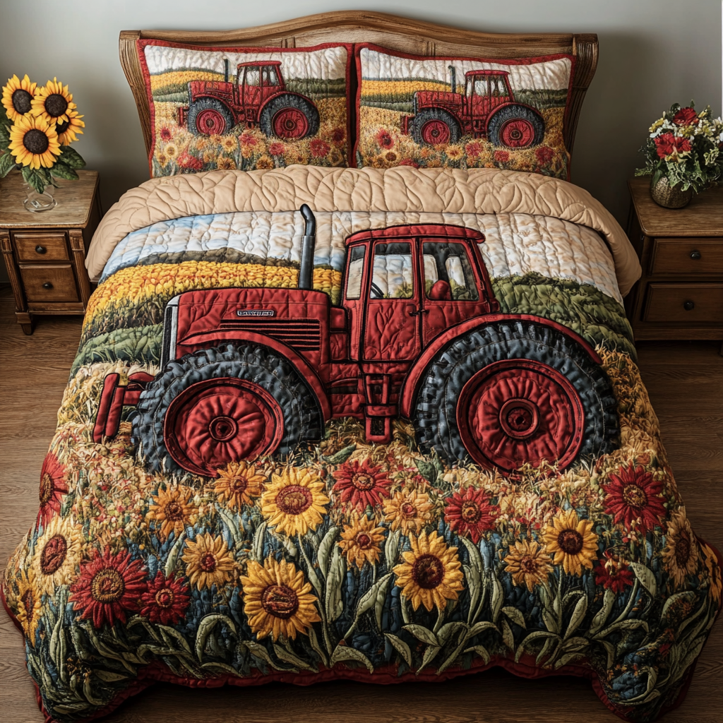 Barn Tracks 3-Piece Quilted Bedding Set - Single (59" x 70")