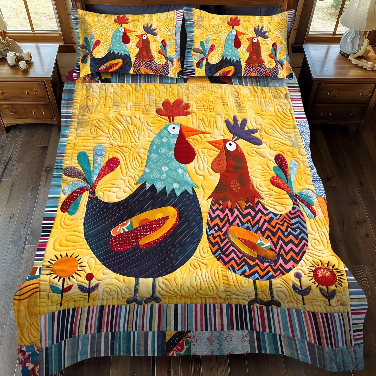 Barnyard Couple 3-Piece Quilted Bedding Set - Single (59" x 70")