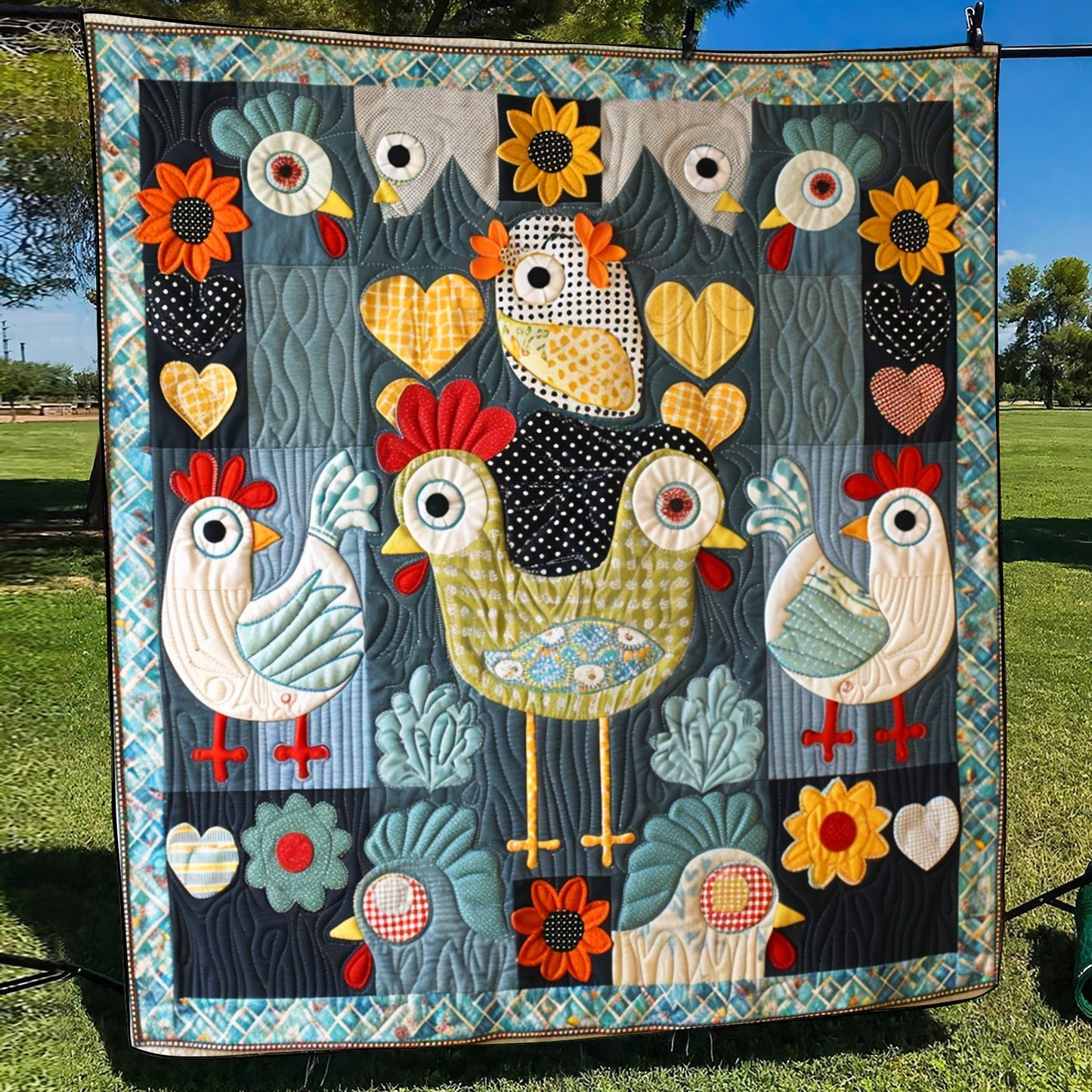 Barnyard Hens Quilted Blanket - Throw (55" x 60")