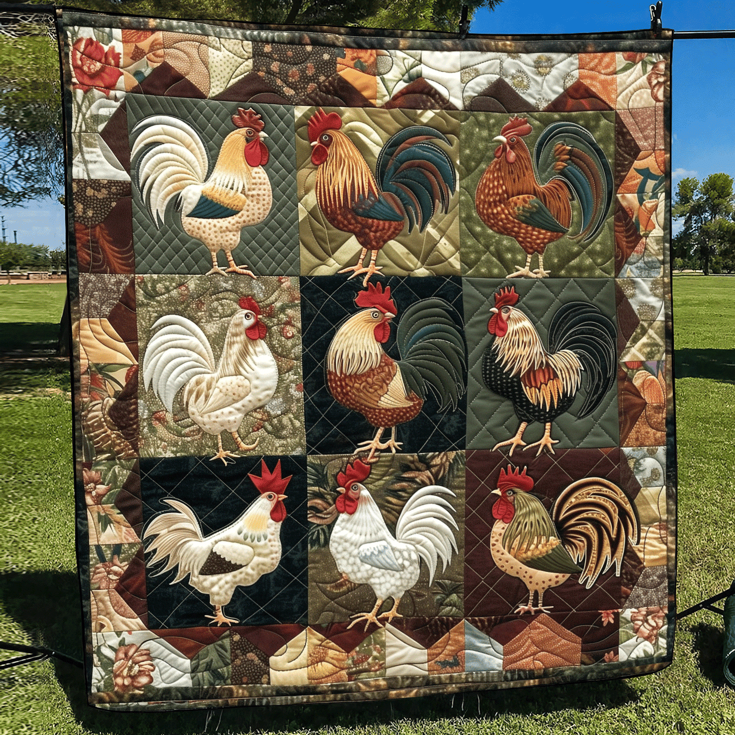 Barnyard Rooster Quilted Blanket - Throw (55" x 60")