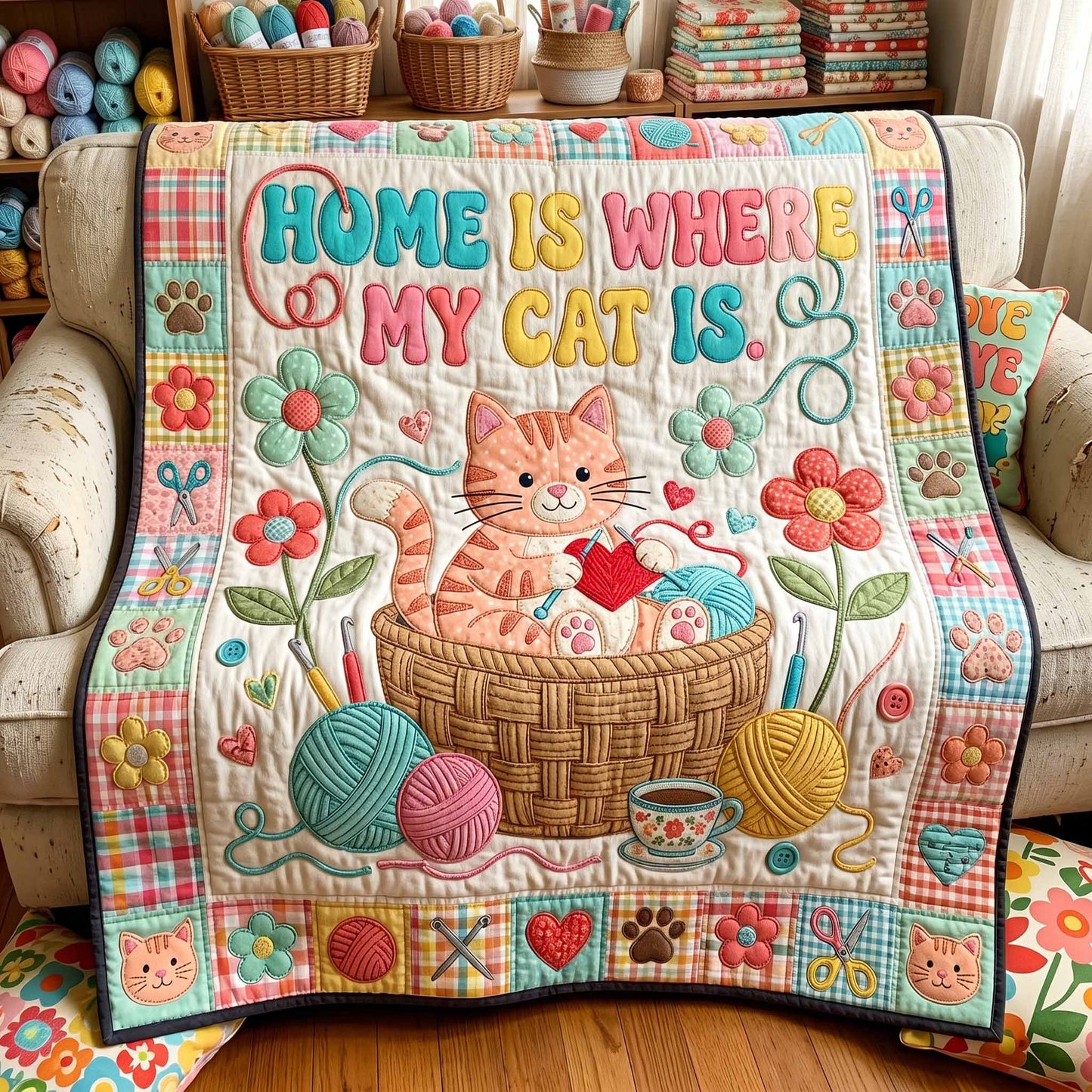 Basket Cat Quilted Blanket - Baby (30" x 40") - Pack 1