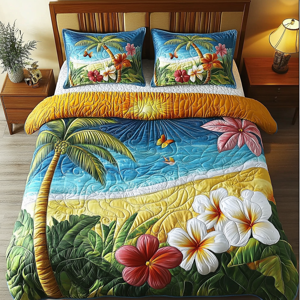 Beach Blossom 3-Piece Quilted Bedding Set - Single (59" x 70")