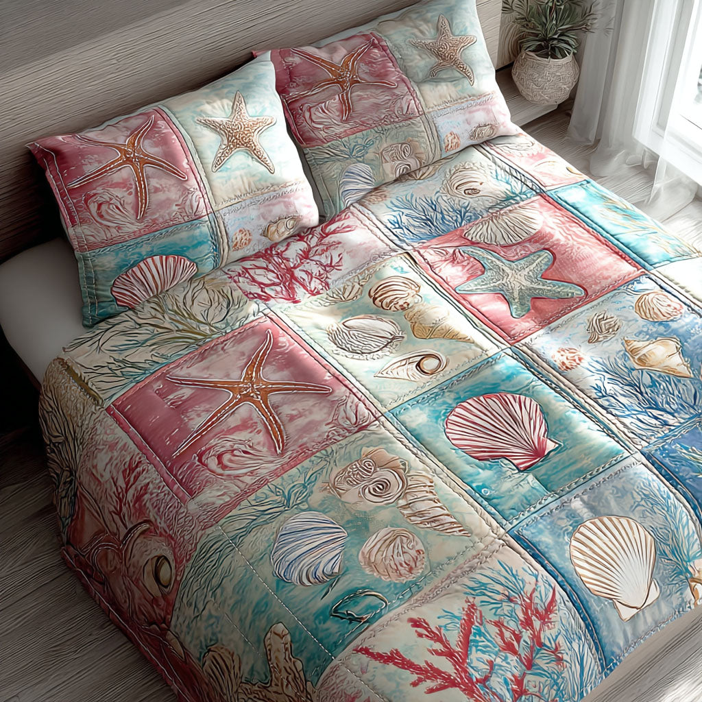 Beach Shells 3-Piece Quilted Bedding Set - Single (59" x 70")