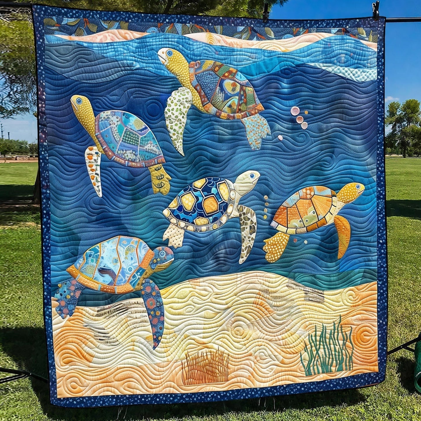 Beachcomber Turtles Quilted Blanket - Throw (55" x 60")