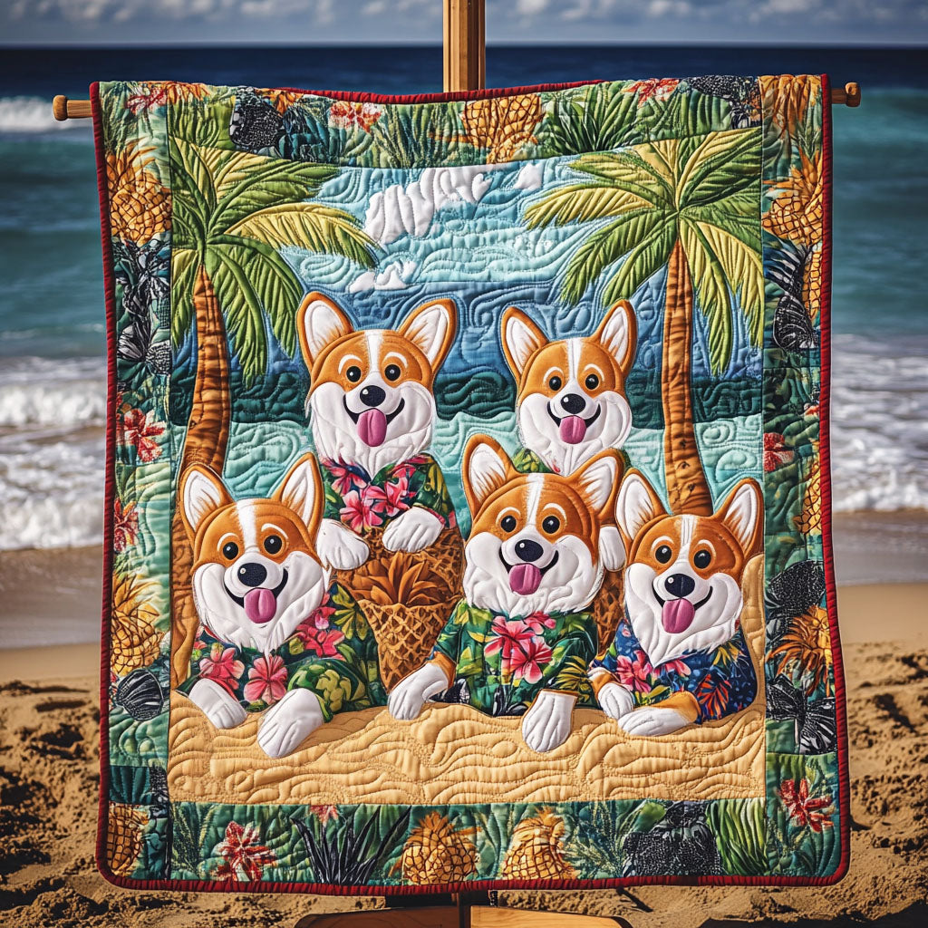 Beachside Corgi Joy Quilted Blanket - Throw (55" x 60")