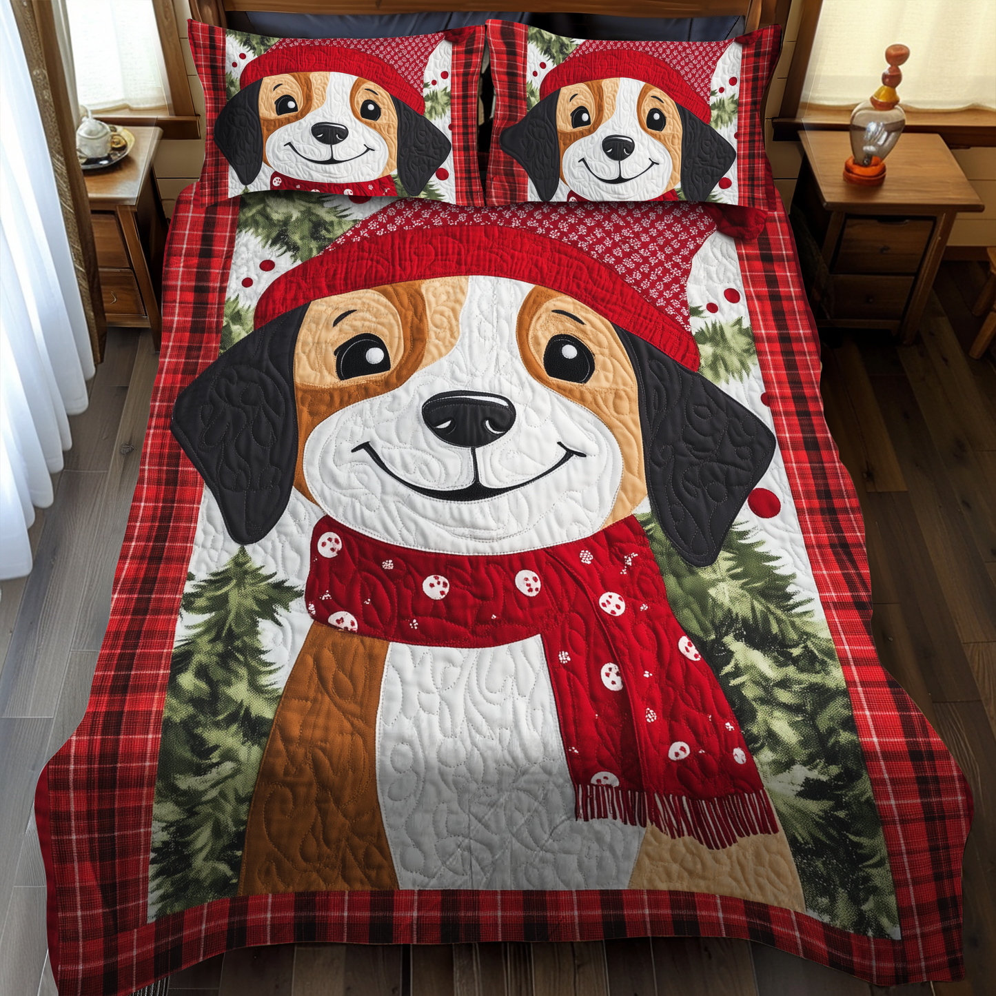 Beagle Christmas Magic 3-Piece Quilted Bedding Set - Single (59" x 70")