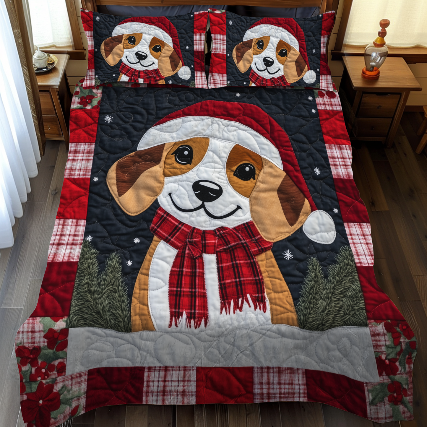 Beagle Frosty Fun 3-Piece Quilted Bedding Set - Single (59" x 70")