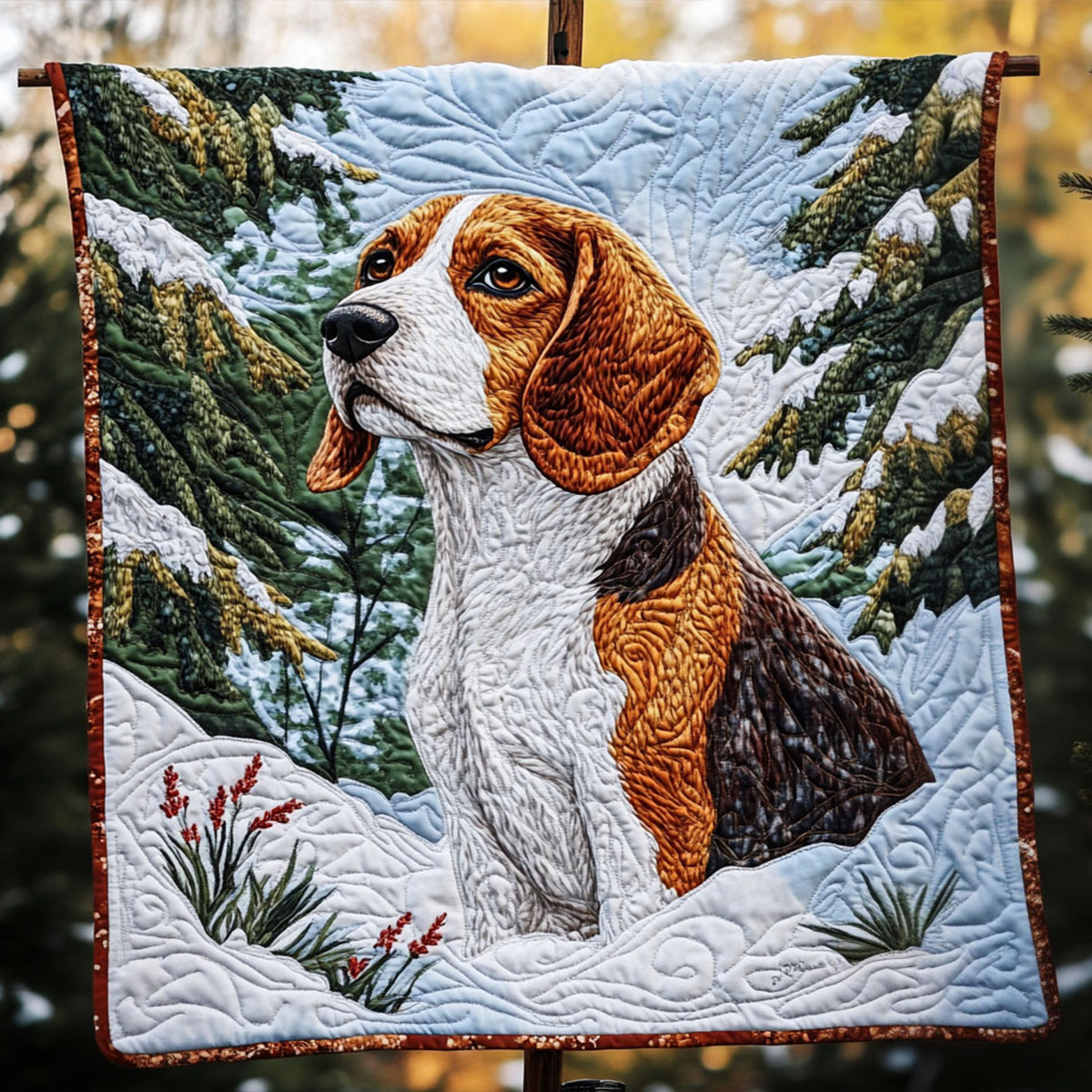 Beagle Winter Festivities Quilted Blanket - Throw (55" x 60")