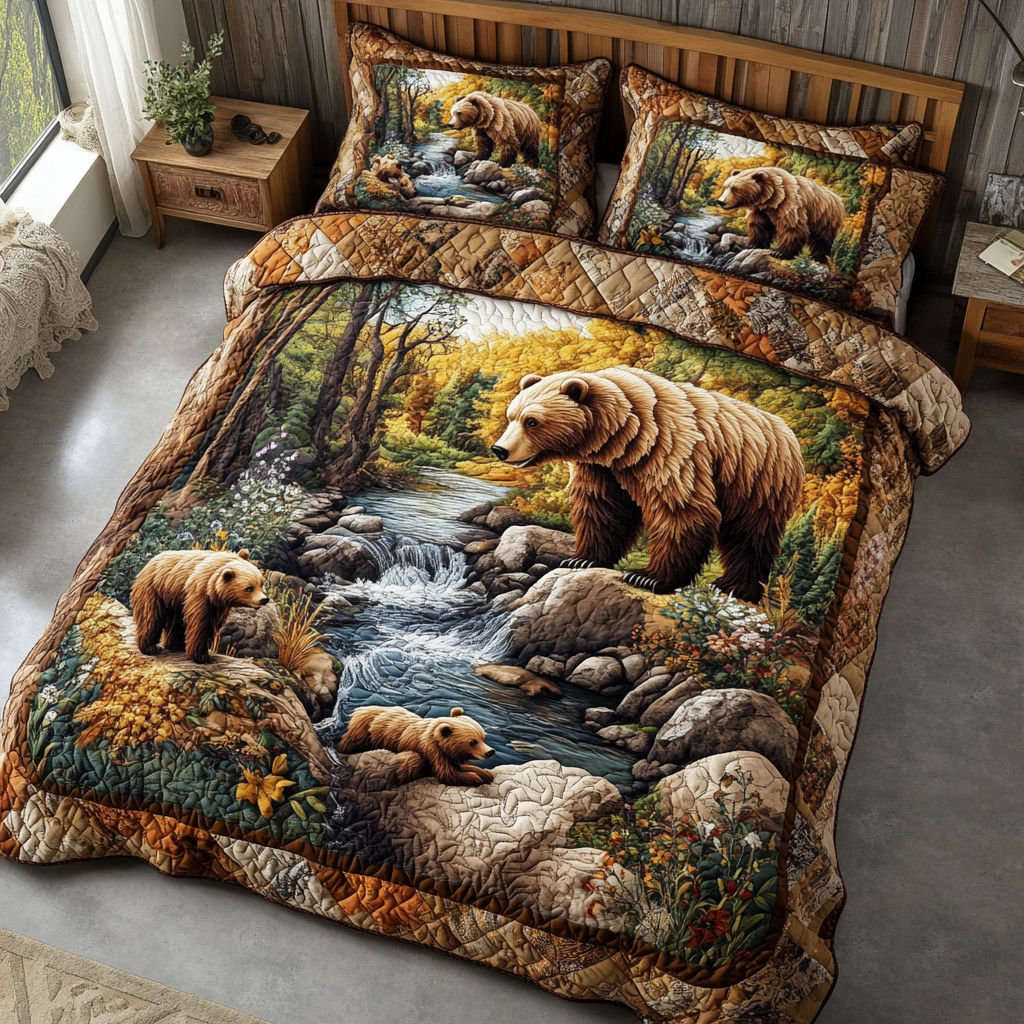 Bear Haven 3-Piece Quilted Bedding Set - Single (59" x 70")