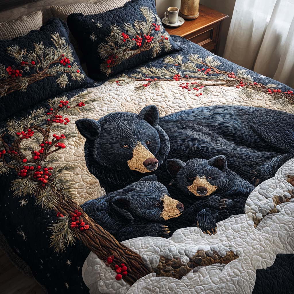 Bear Warmth 3-Piece Quilted Bedding Set - Single (59" x 70")