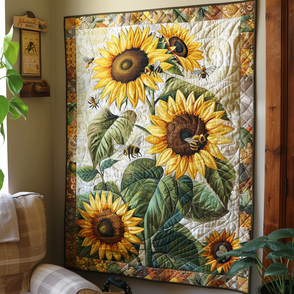 Bee-Flower Serenade Quilted Blanket - Throw (55" x 60")